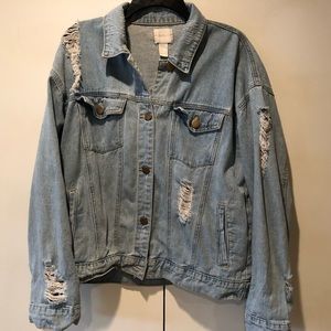 F21 Distressed Denim Jacket - Juniors Size Large